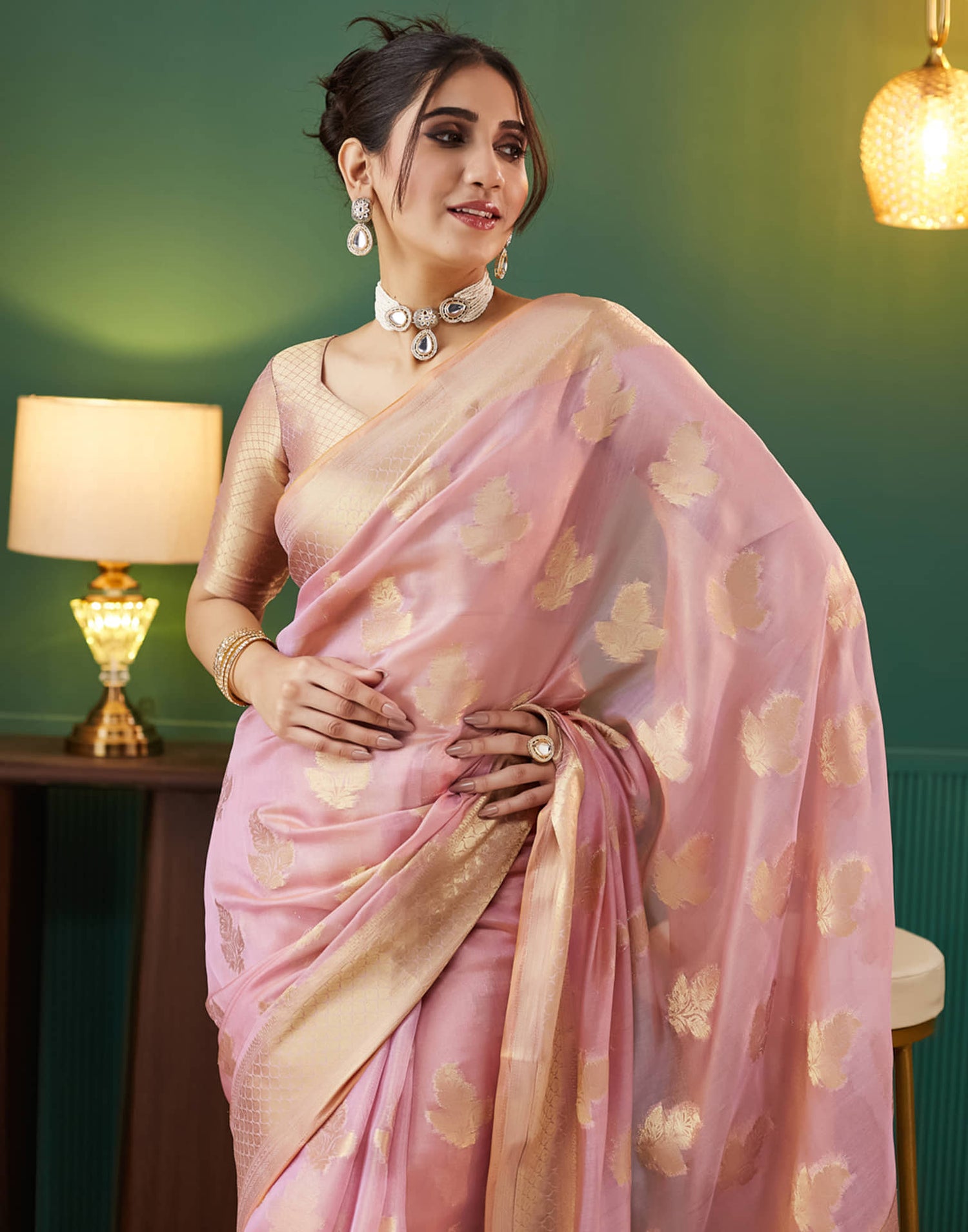 Light Pink Silk Weaving Banarasi Saree