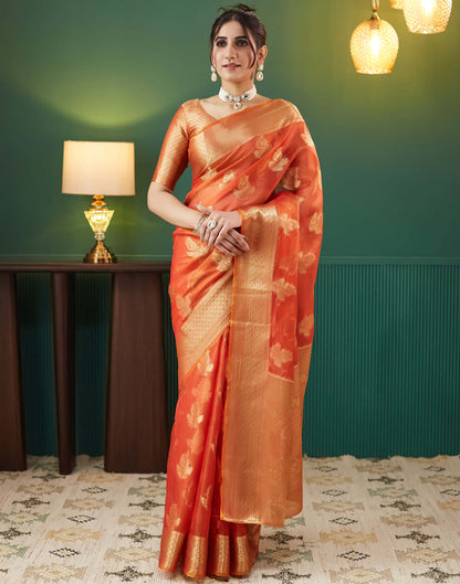 Orange Silk Weaving Banarasi Saree