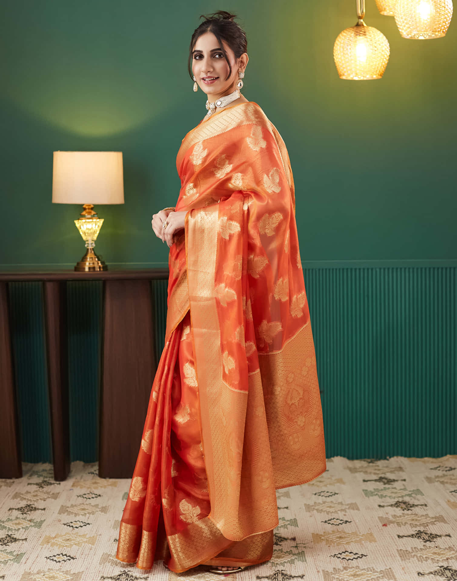 Orange Silk Weaving Banarasi Saree