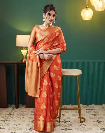 Orange Silk Weaving Banarasi Saree