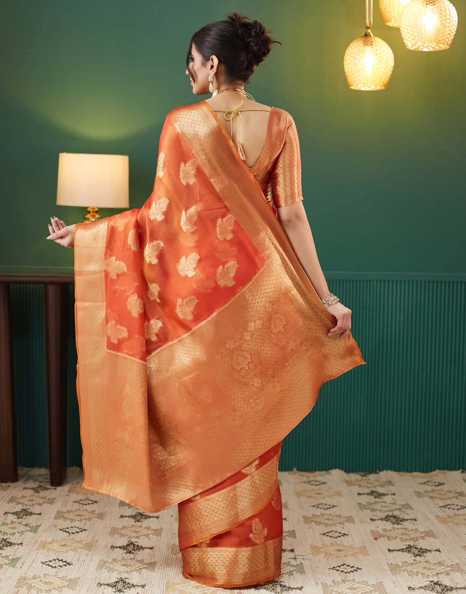 Orange Silk Weaving Banarasi Saree