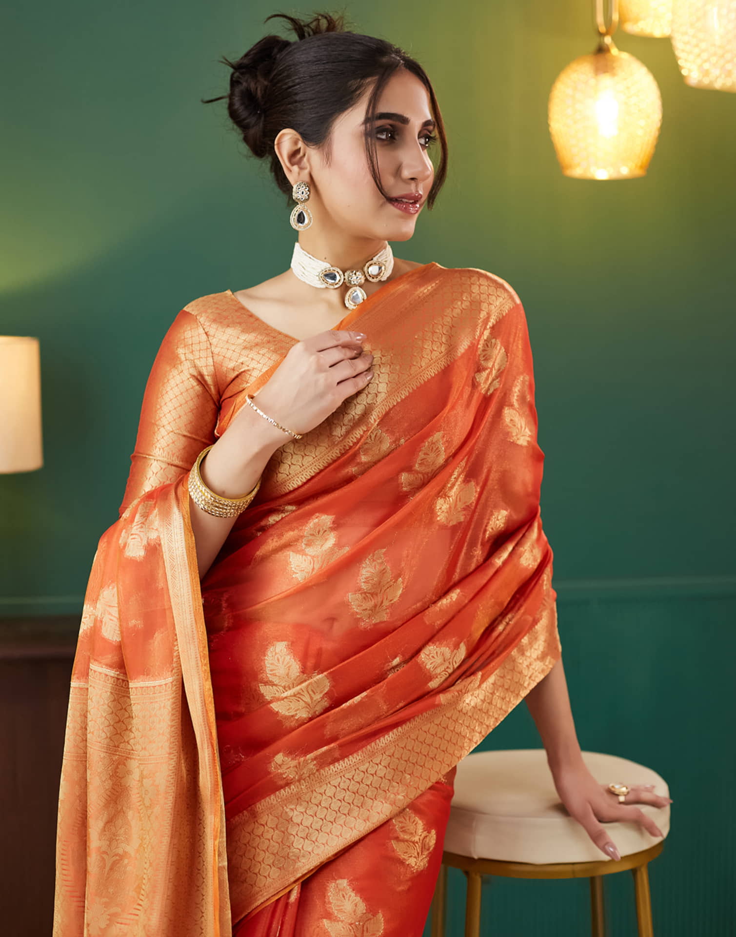 Orange Silk Weaving Banarasi Saree