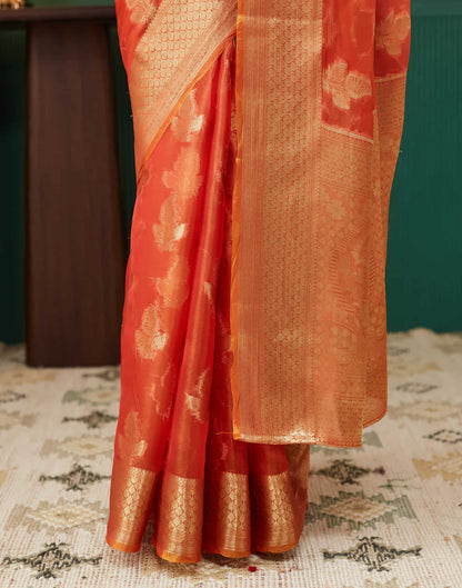 Orange Silk Weaving Banarasi Saree