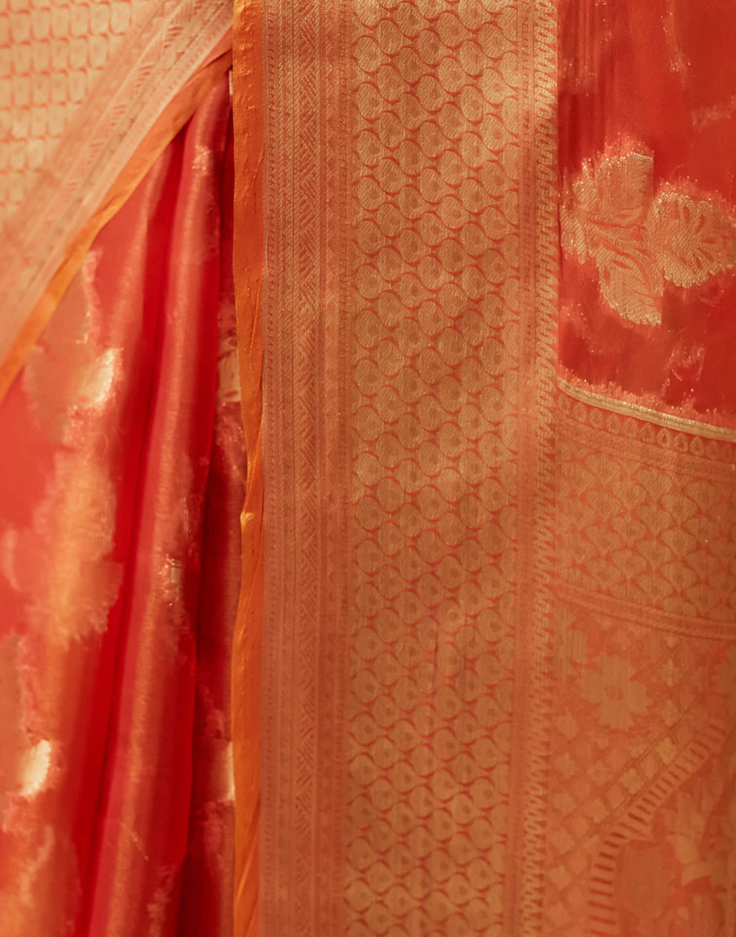 Orange Silk Weaving Banarasi Saree