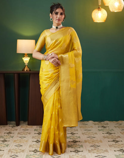 Yellow Silk Weaving Banarasi Saree