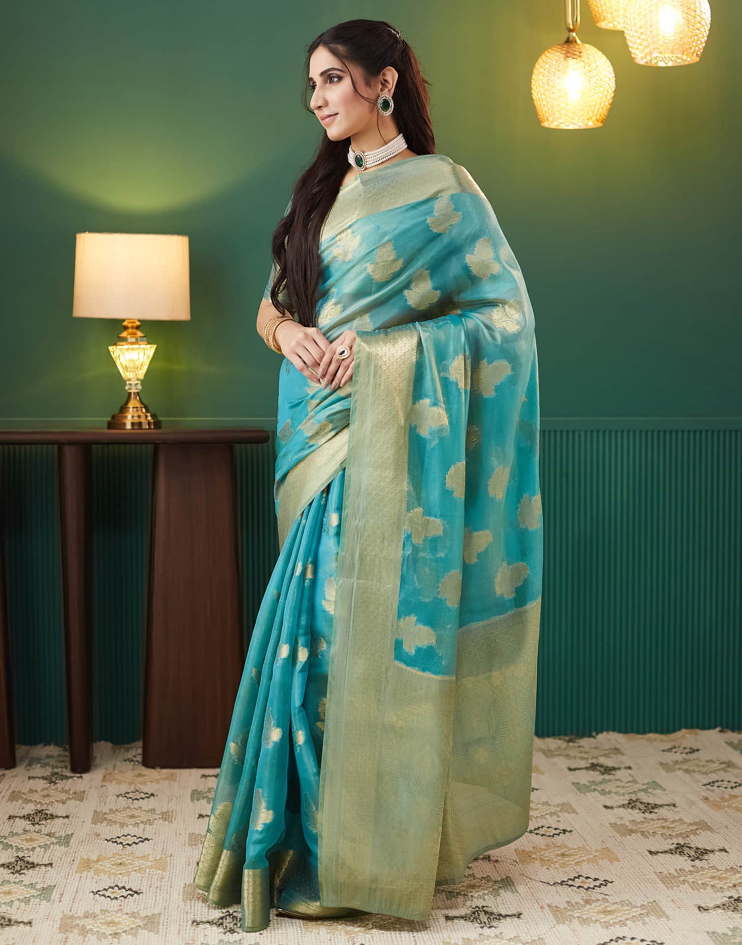 Rama Blue Silk Woven Banarasi Saree