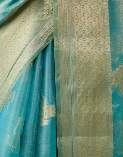 Teal Blue Silk Weaving Banarasi Saree