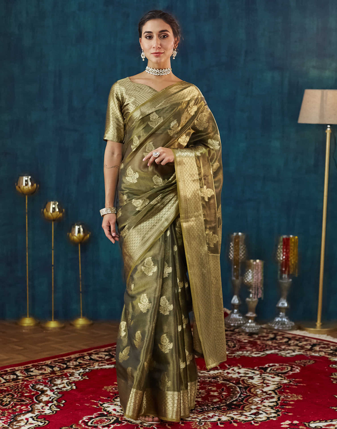 Hemlock Green Silk Weaving Banarasi Saree