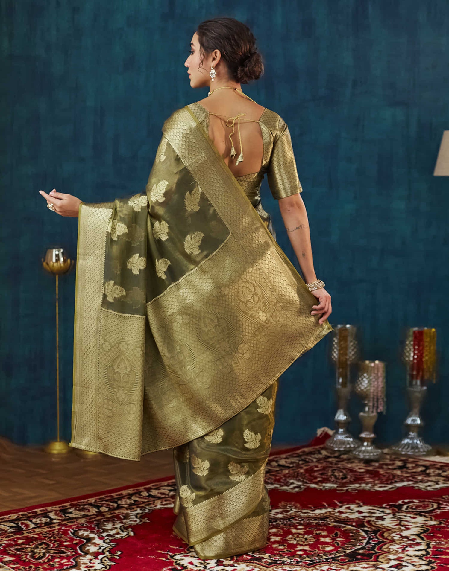 Hemlock Green Silk Weaving Banarasi Saree