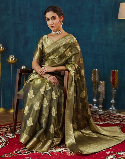 Hemlock Green Silk Weaving Banarasi Saree