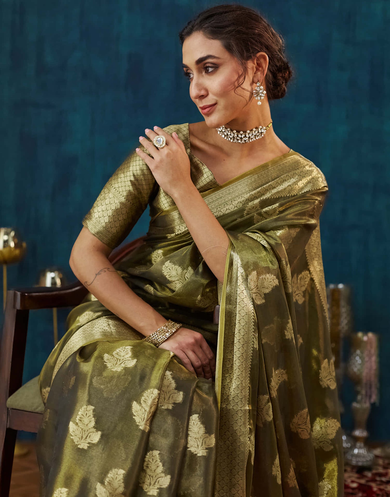 Hemlock Green Silk Weaving Banarasi Saree