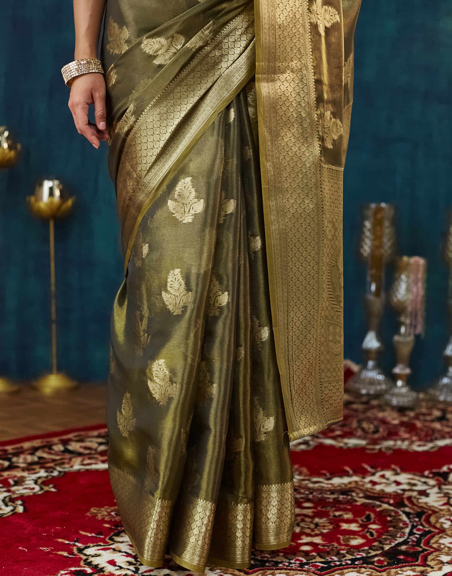 Hemlock Green Silk Weaving Banarasi Saree