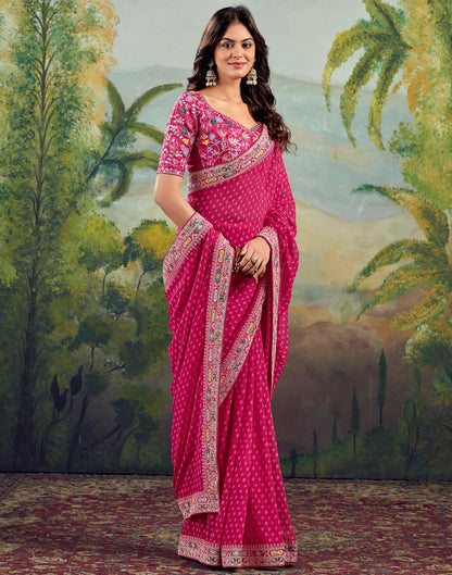 Rani Pink Georgette Sequence Bandhani Saree