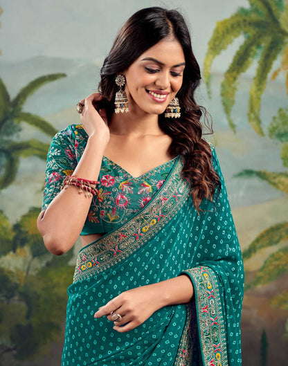 Teal Green Georgette Sequence Bandhani Saree