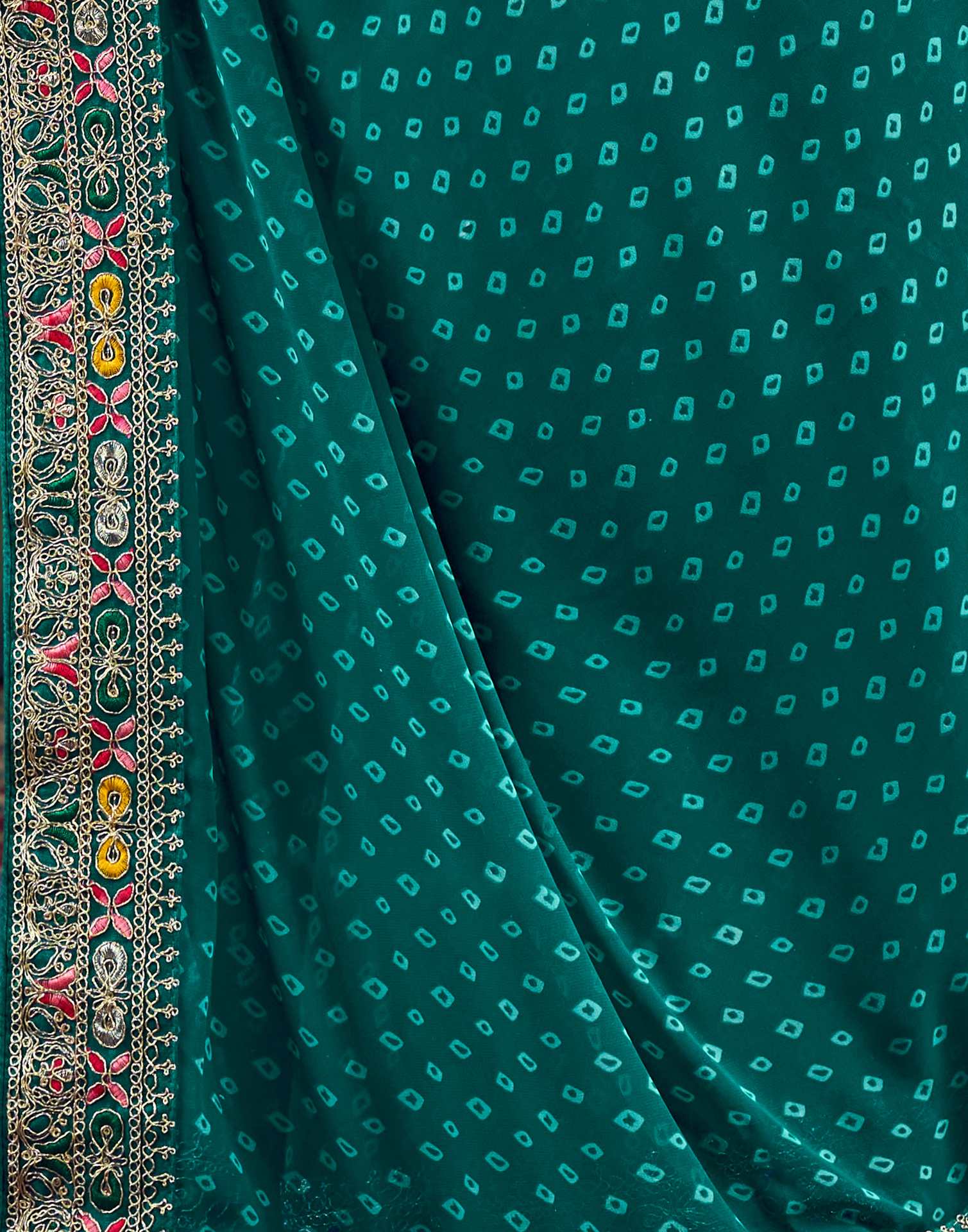 Teal Green Georgette Sequence Bandhani Saree