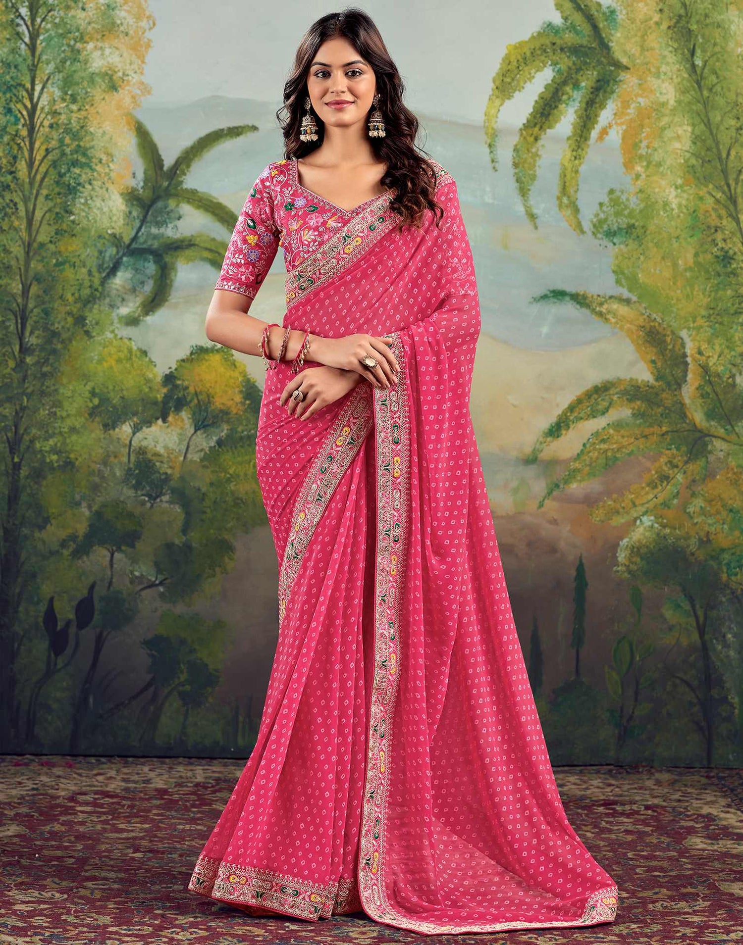 Pink Georgette Sequence Bandhani Saree