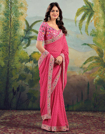 Pink Georgette Sequence Bandhani Saree