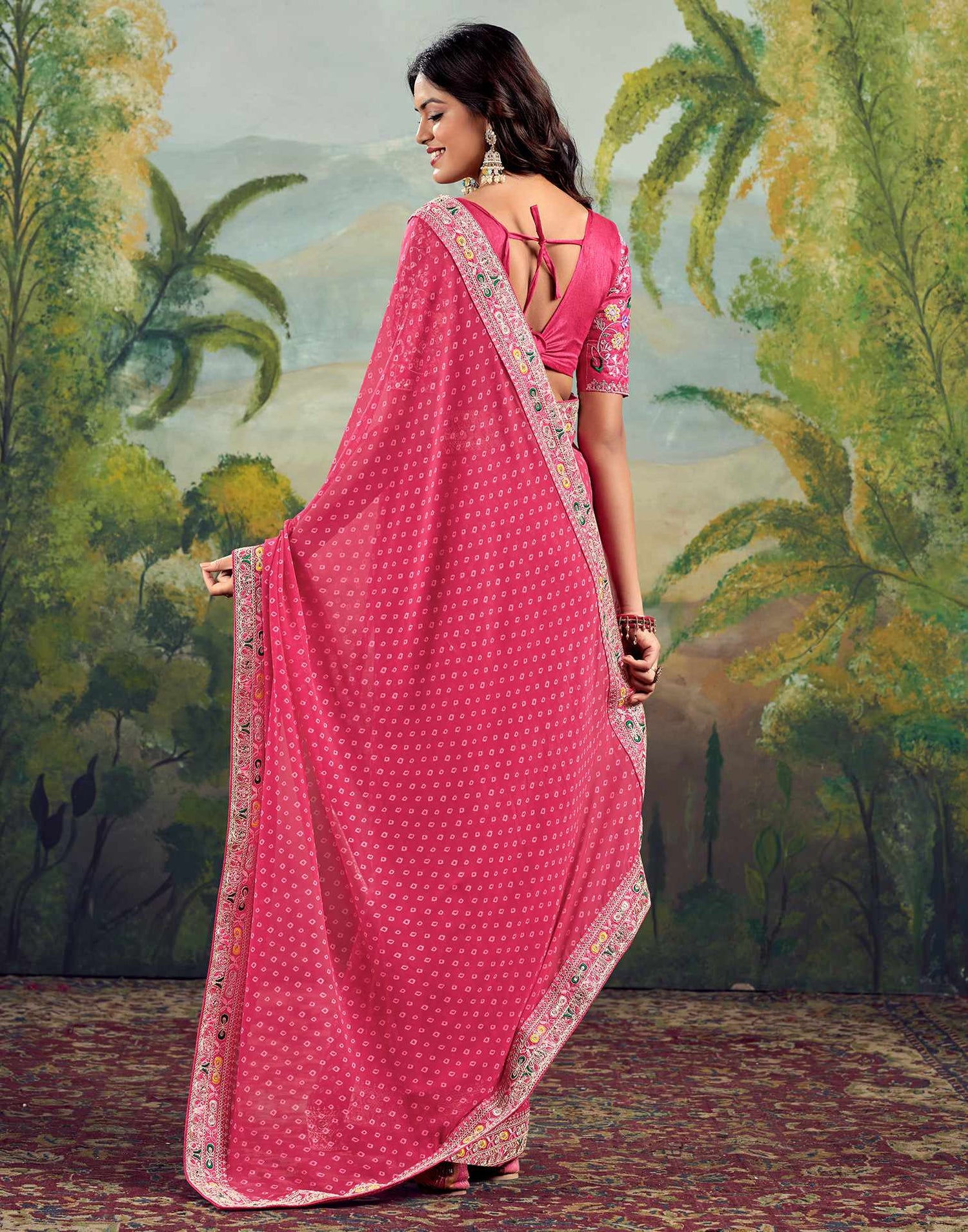 Pink Georgette Sequence Bandhani Saree