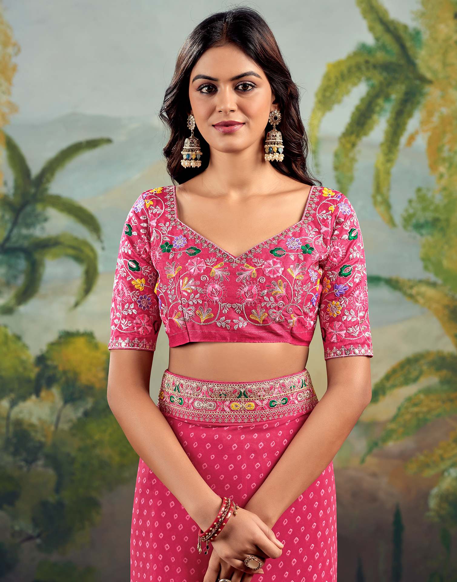 Pink Georgette Sequence Bandhani Saree