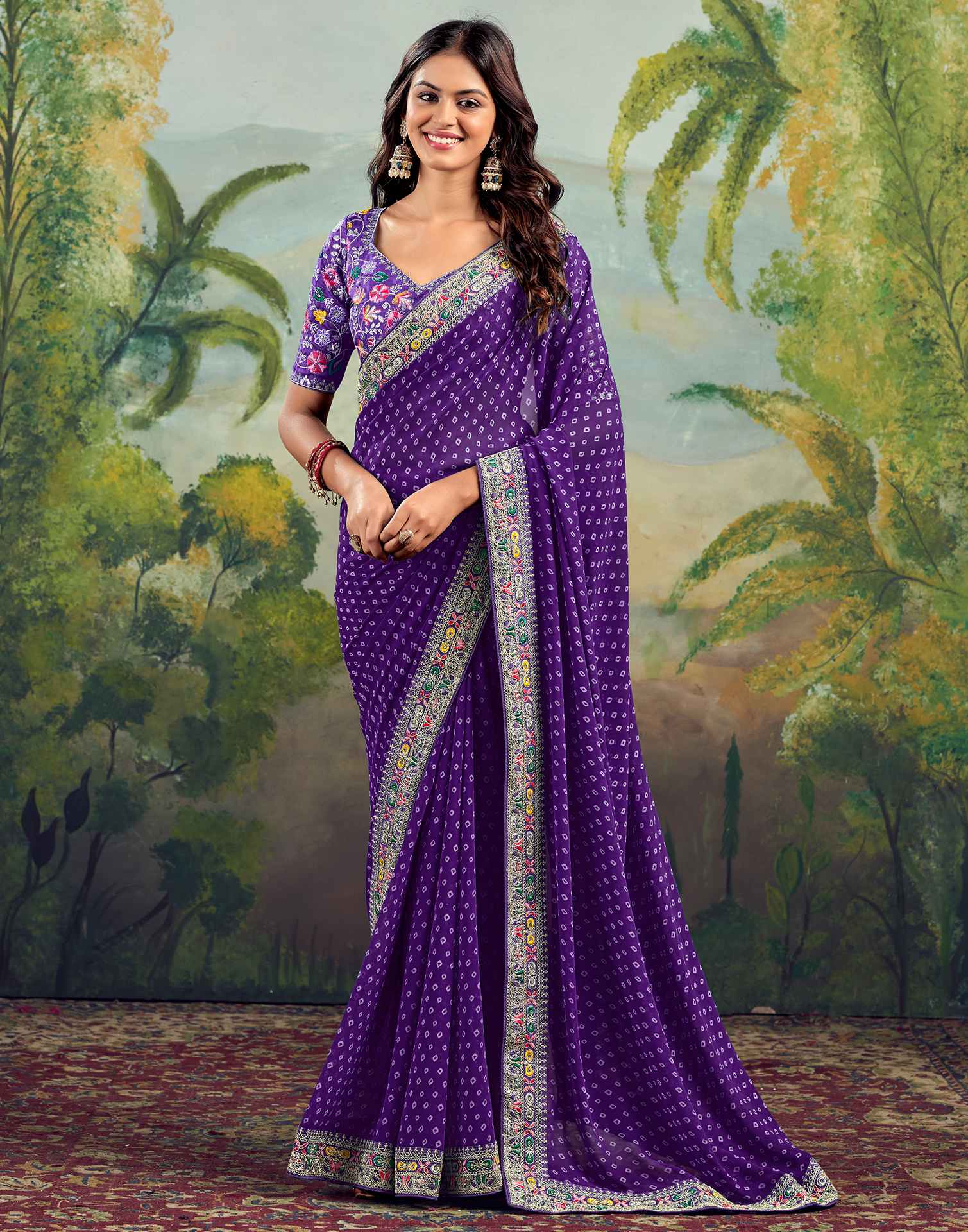 Violet Georgette Sequence Bandhani Saree