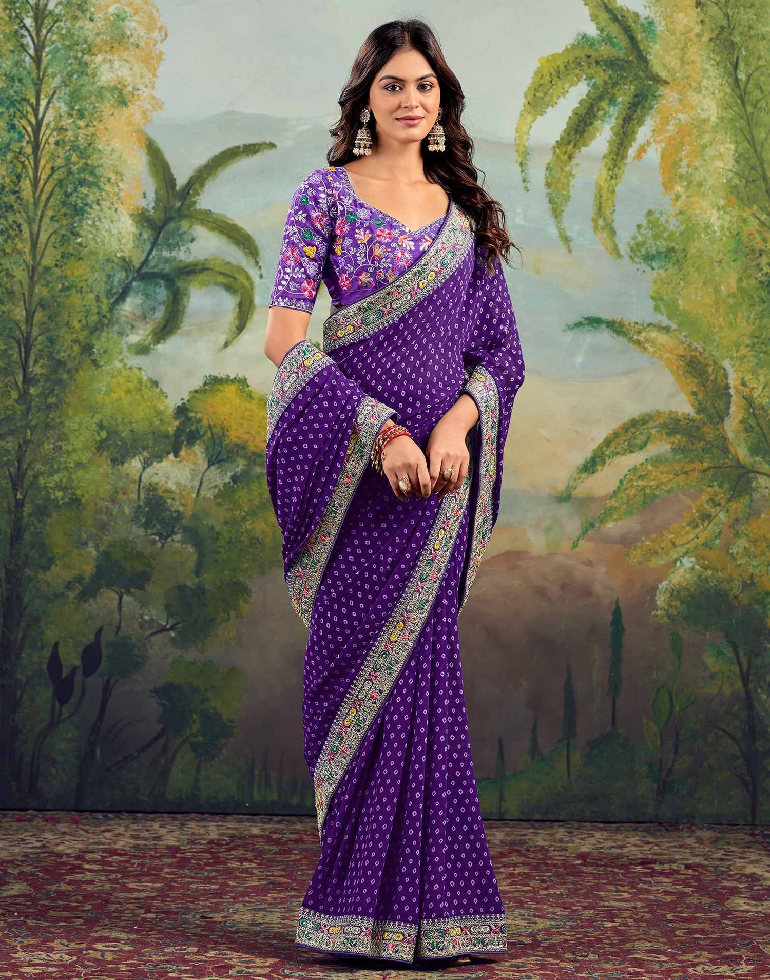 Violet Georgette Sequence Bandhani Saree