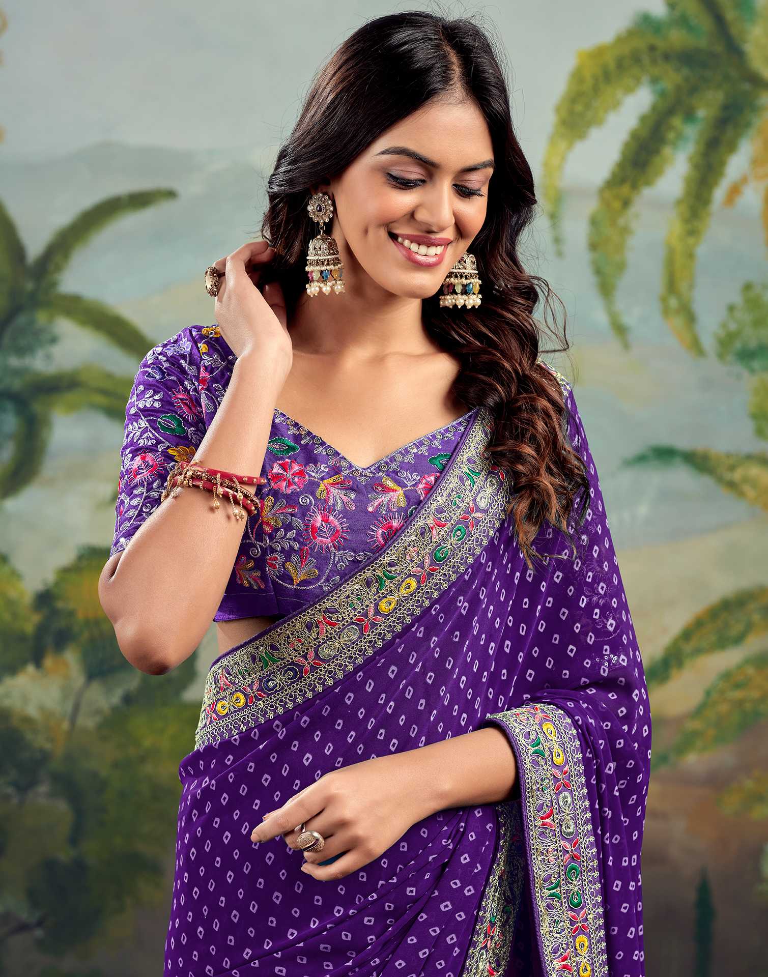 Violet Georgette Sequence Bandhani Saree