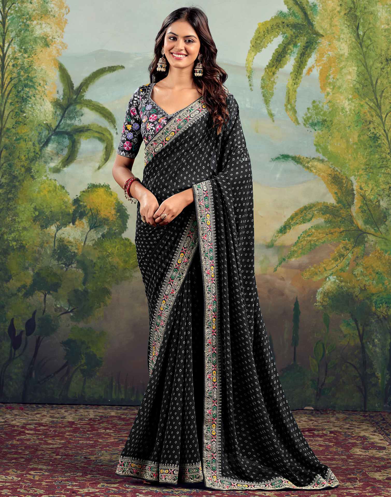 Black Georgette Sequence Bandhani Saree