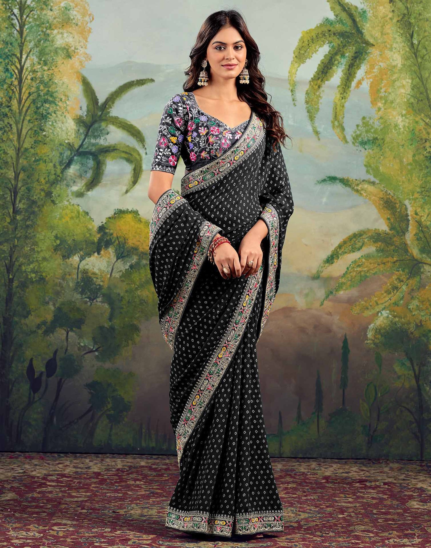 Black Georgette Sequence Bandhani Saree