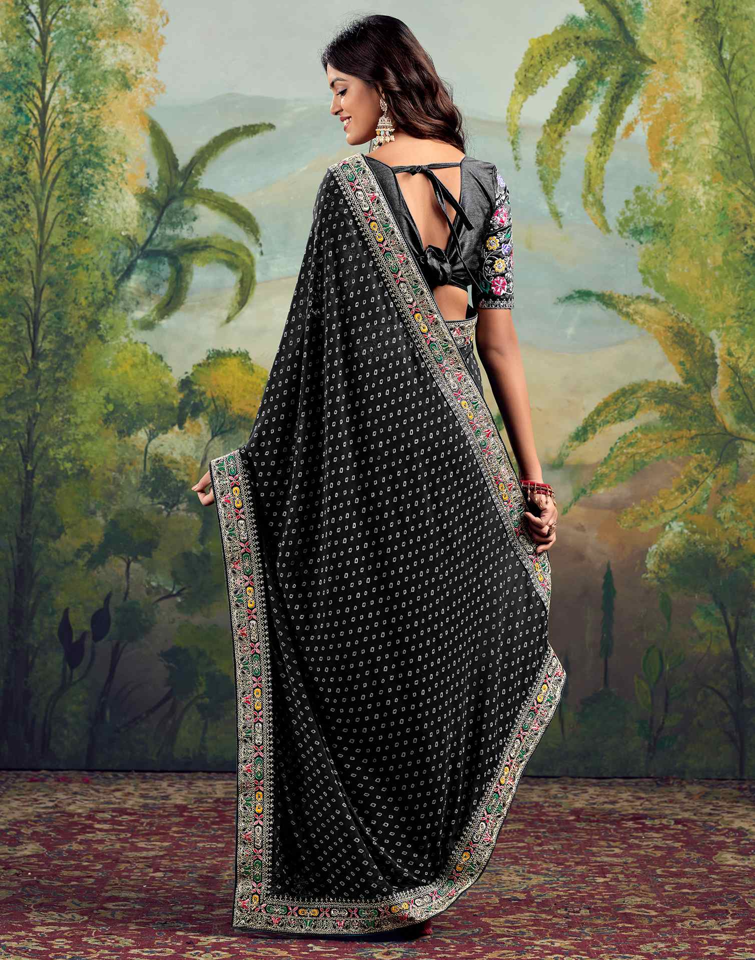 Black Georgette Sequence Bandhani Saree