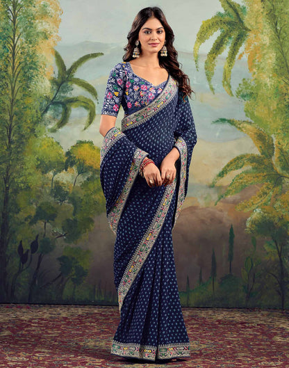 Navy Blue Georgette Sequence Bandhani Saree