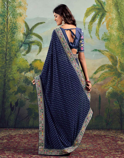 Navy Blue Georgette Sequence Bandhani Saree