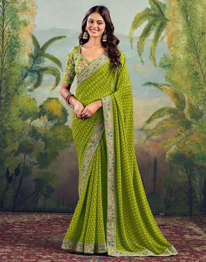 Light Green Georgette Sequence Bandhani Saree