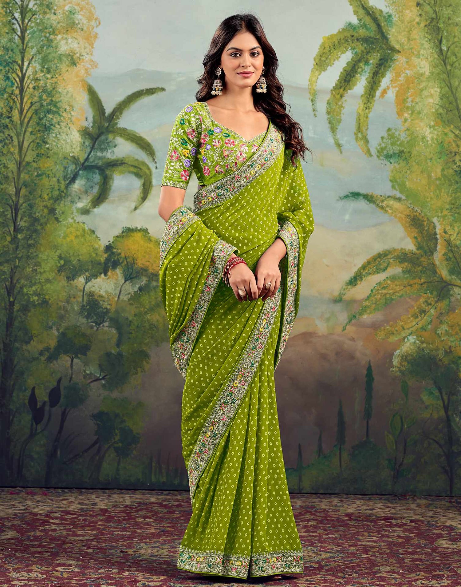 Light Green Georgette Sequence Bandhani Saree