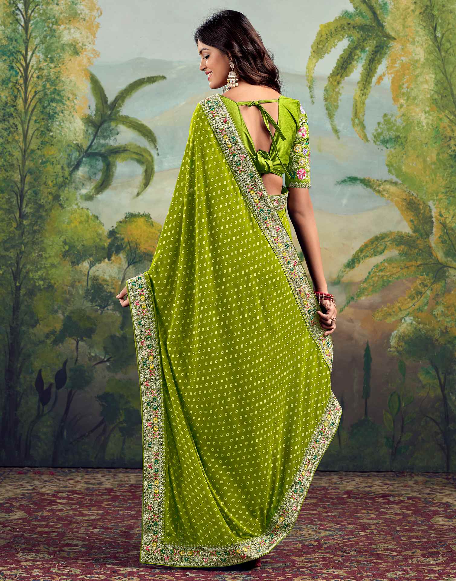 Light Green Georgette Sequence Bandhani Saree