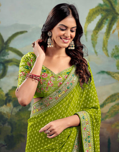 Light Green Georgette Sequence Bandhani Saree