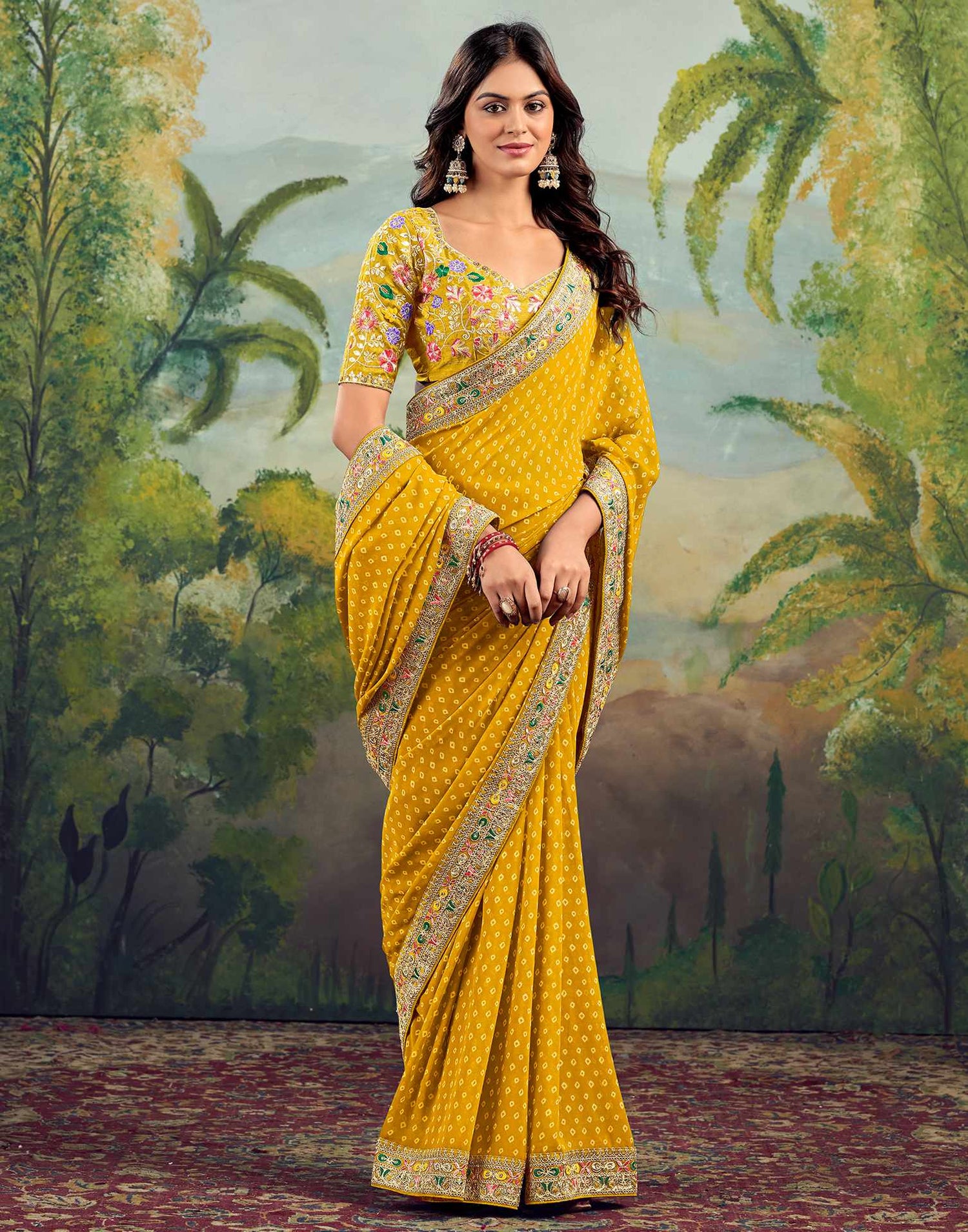 Yellow Georgette Sequence Bandhani Saree