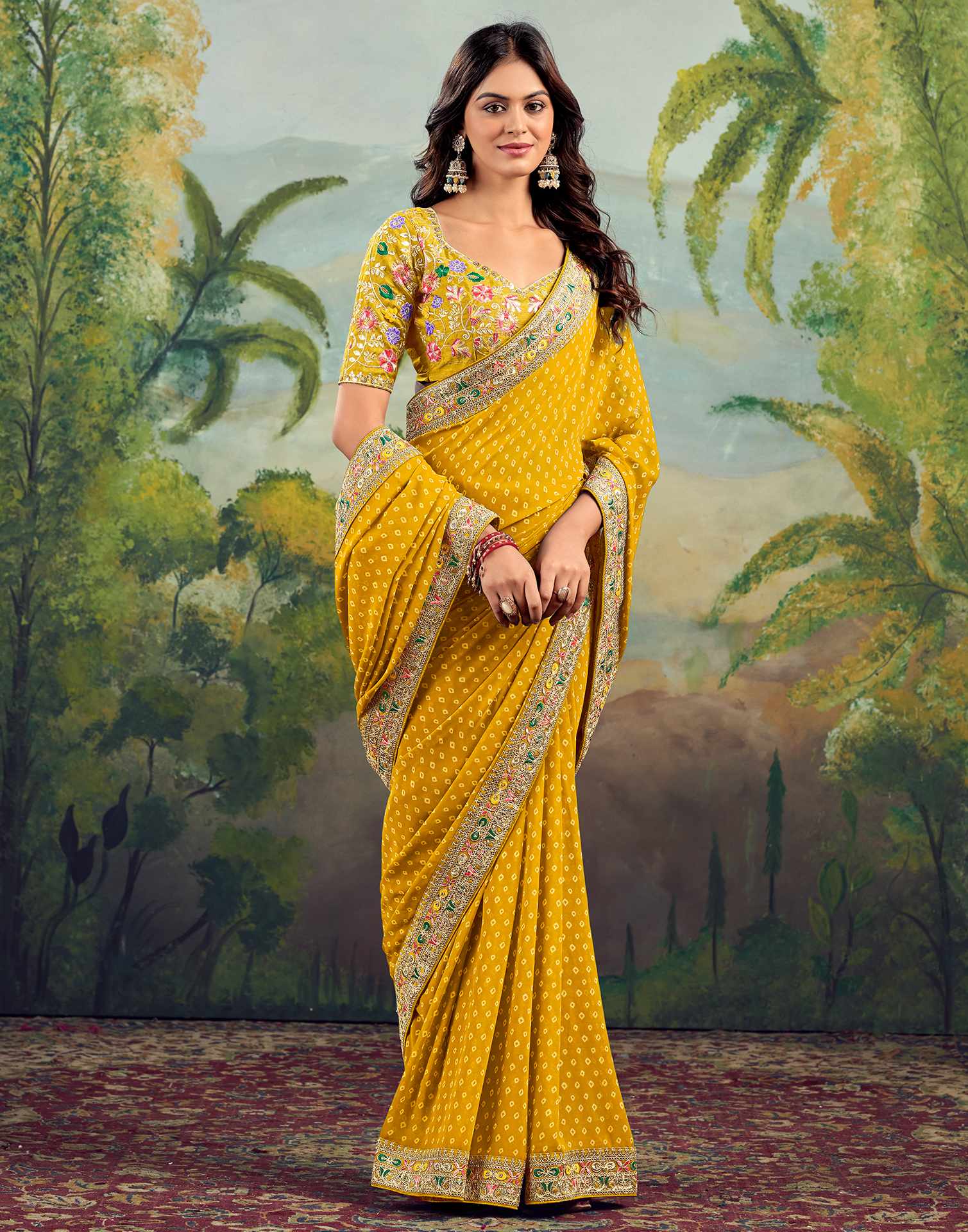 Yellow Georgette Sequence Bandhani Saree