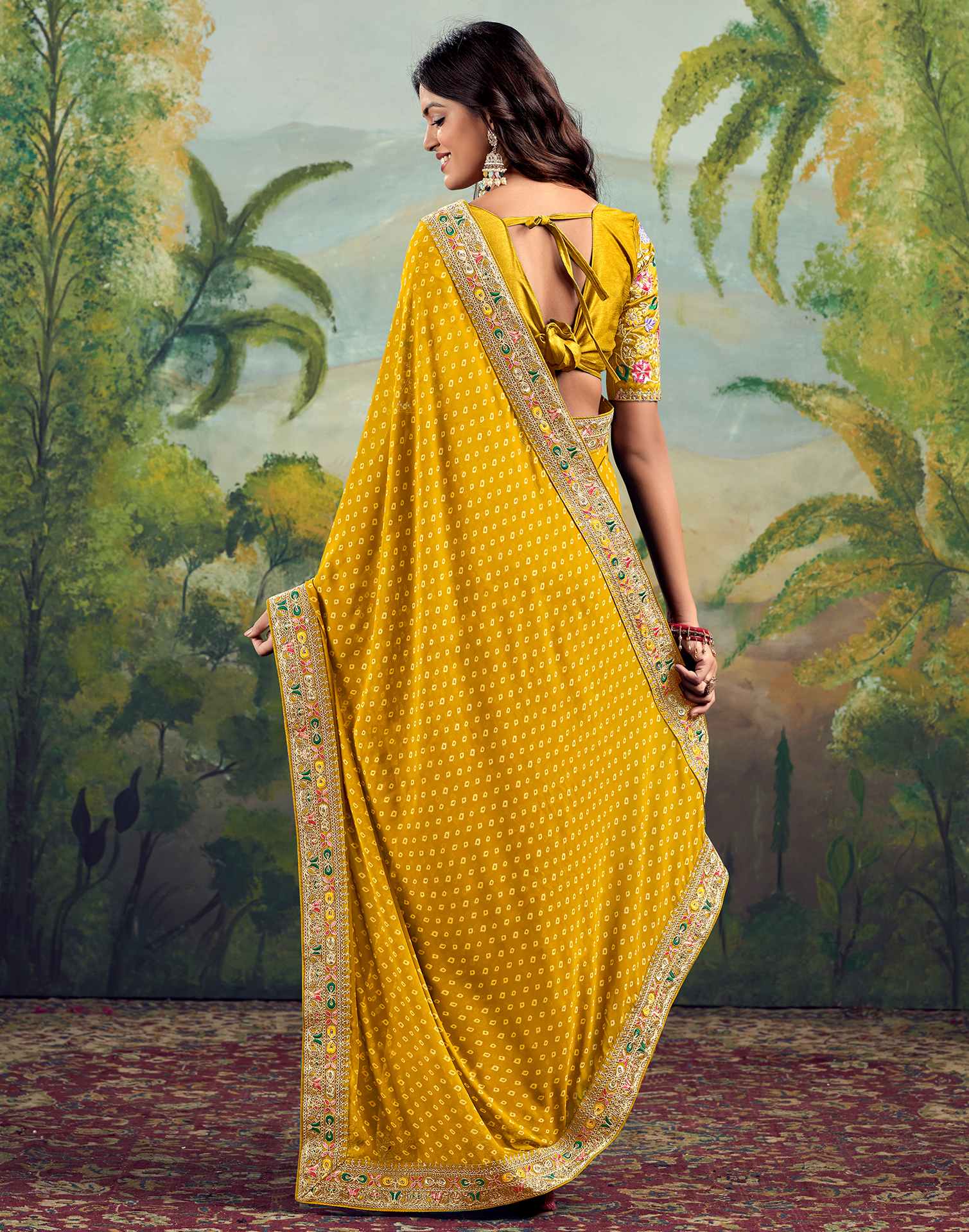 Yellow Georgette Sequence Bandhani Saree