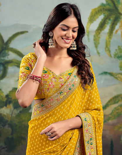 Yellow Georgette Sequence Bandhani Saree