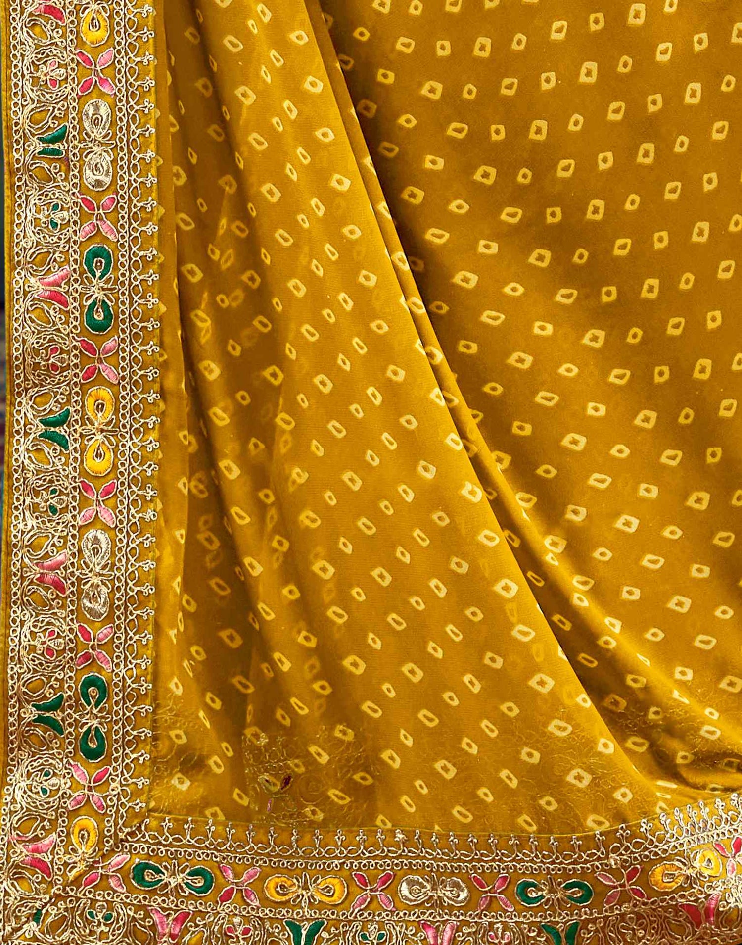 Yellow Georgette Sequence Bandhani Saree