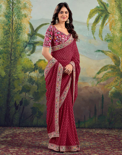 Dark Red Georgette Sequence Bandhani Saree