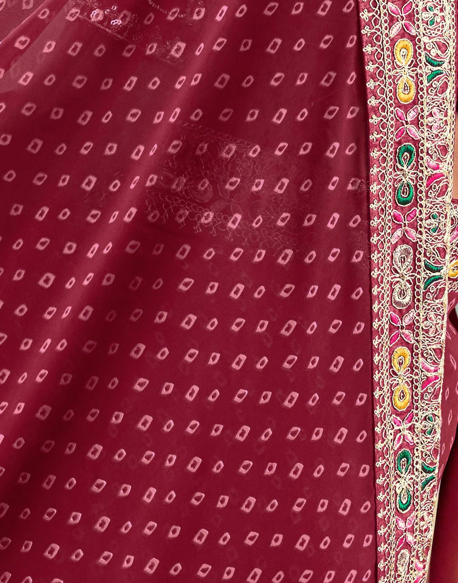 Dark Red Georgette Sequence Bandhani Saree