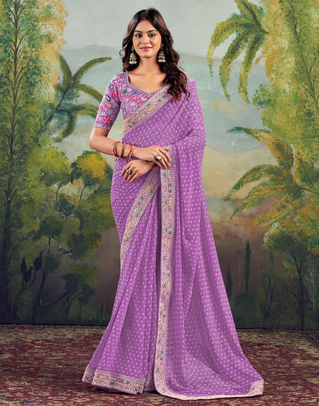 Light Purple Georgette Sequence Bandhani Saree