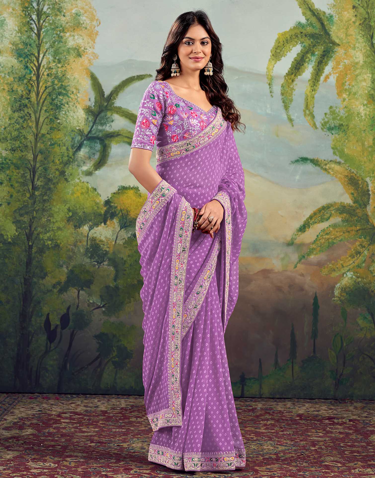 Light Purple Georgette Sequence Bandhani Saree