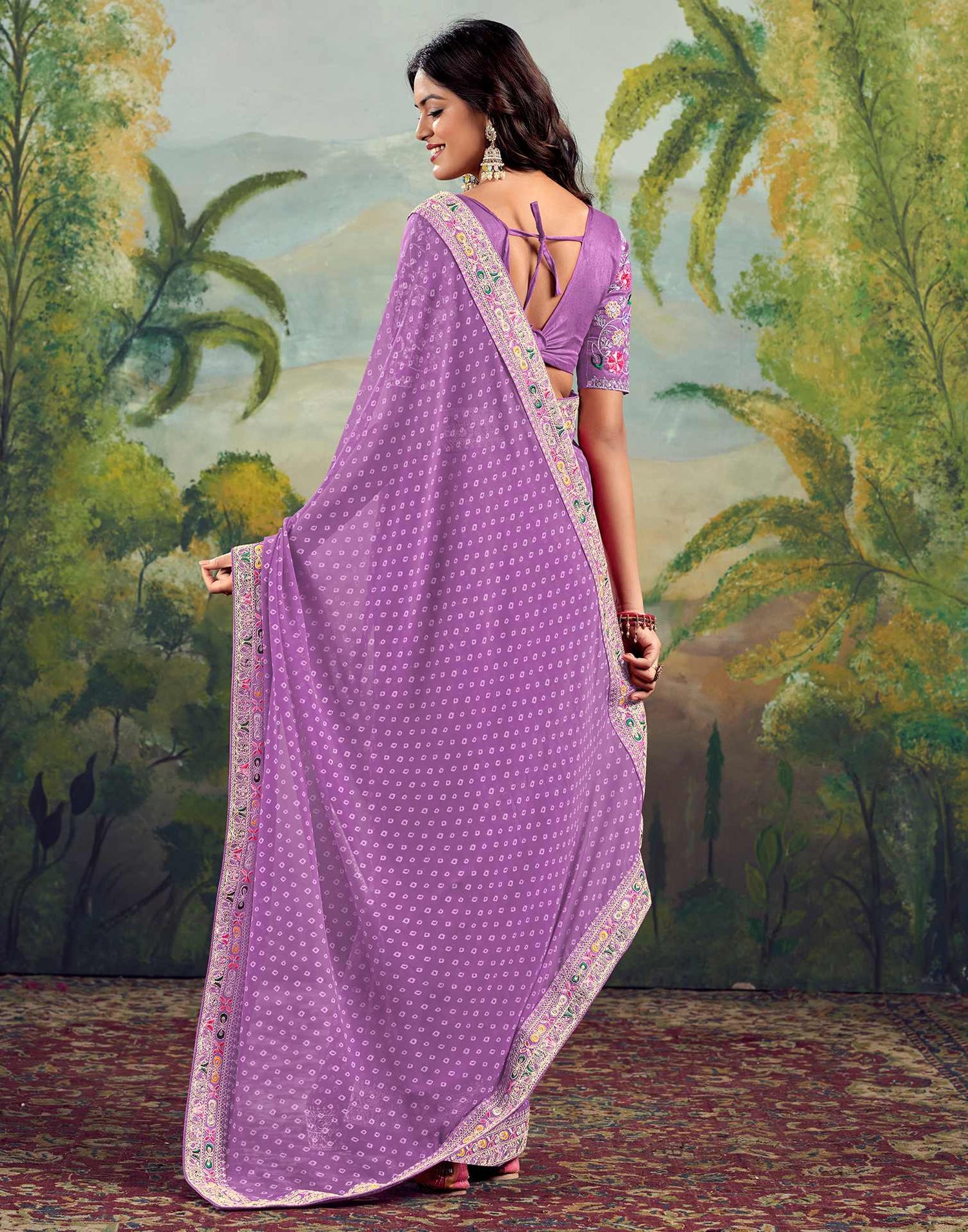 Light Purple Georgette Sequence Bandhani Saree