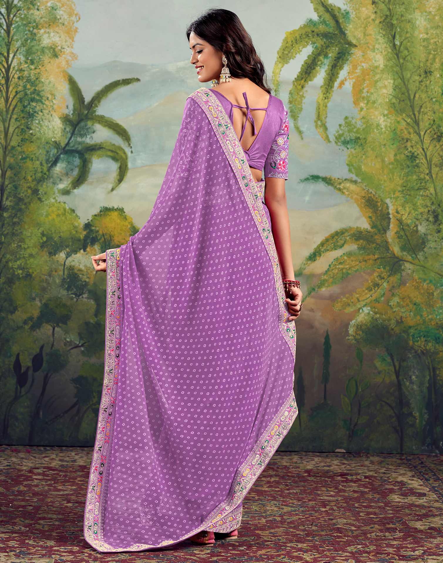 Light Purple Georgette Sequence Bandhani Saree