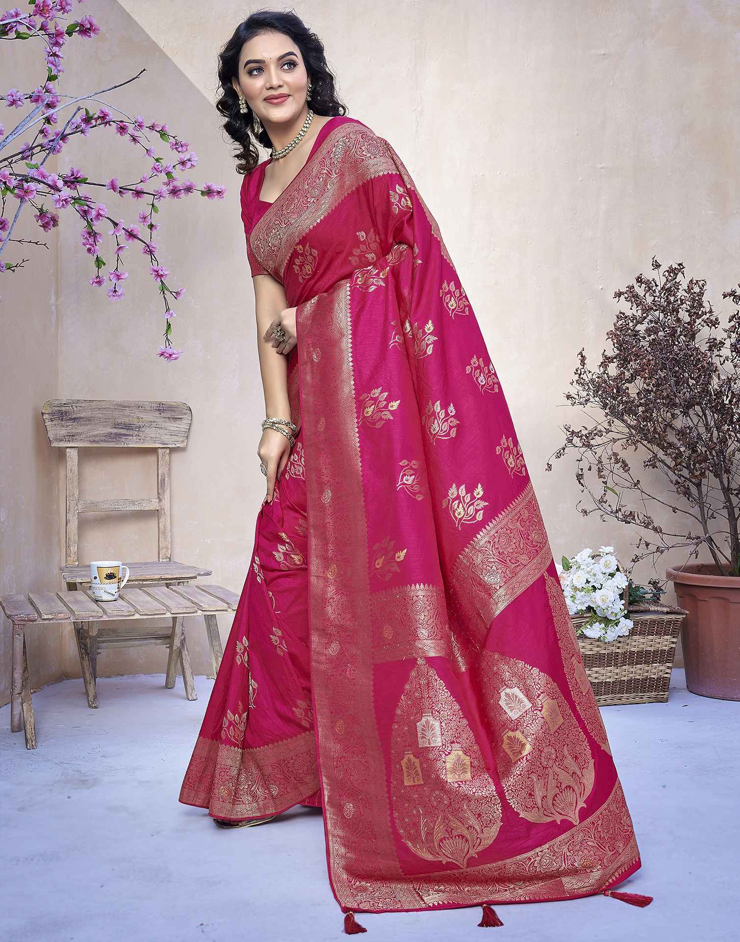 Rani Pink Silk Weaving Banarasi Saree