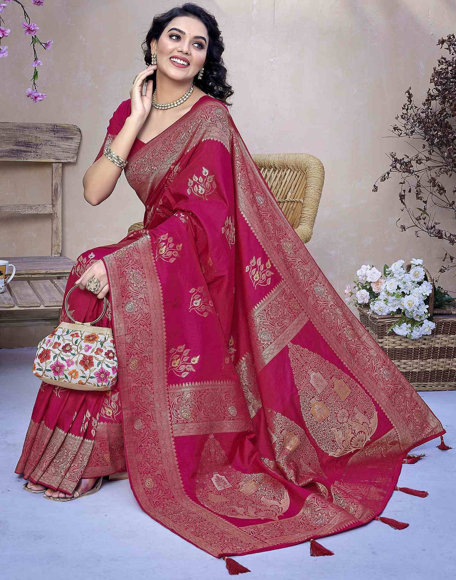 Rani Pink Silk Weaving Banarasi Saree