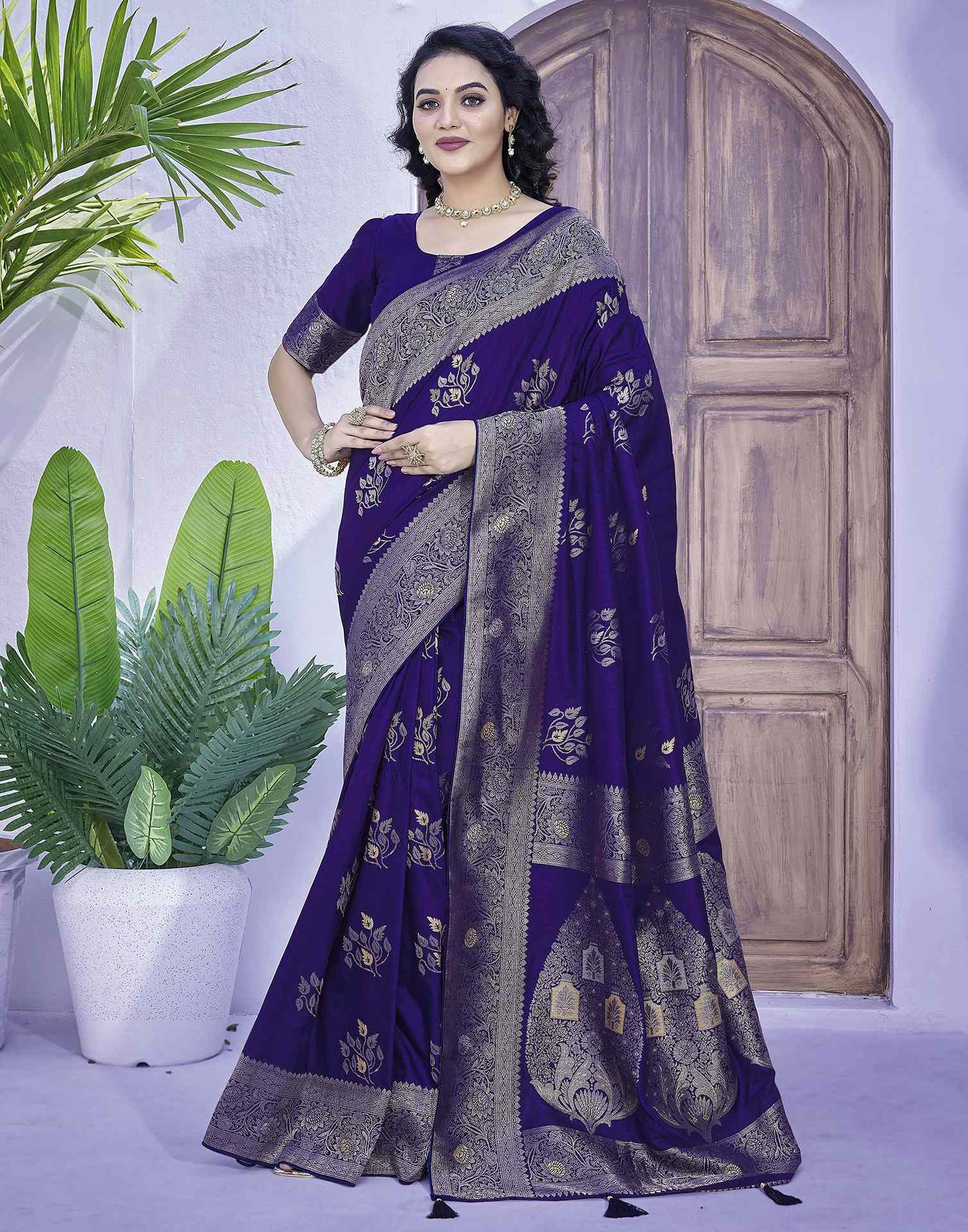 Indigo Silk Weaving Banarasi Saree