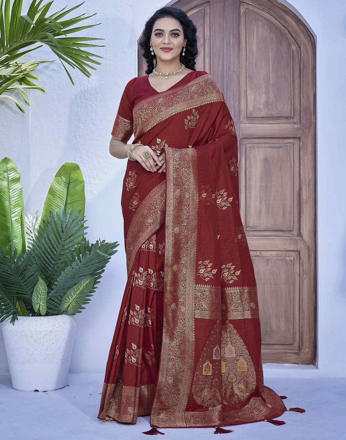 Maroon Silk Weaving Banarasi Saree